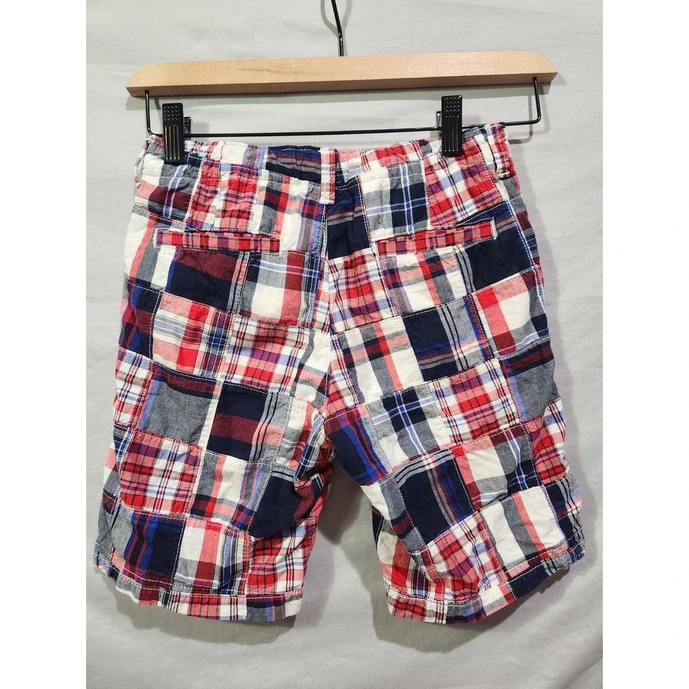 Gymboree Boys Sz 7 Patriotic Red Blue Prep Shorts Plaid Patchwork 4th Of July‎